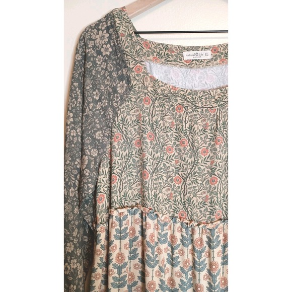 Natural Life Berkley Maxi Tiered Dress XL Sage Bloom Romantic Feminine Boho - Picture 5 of 11